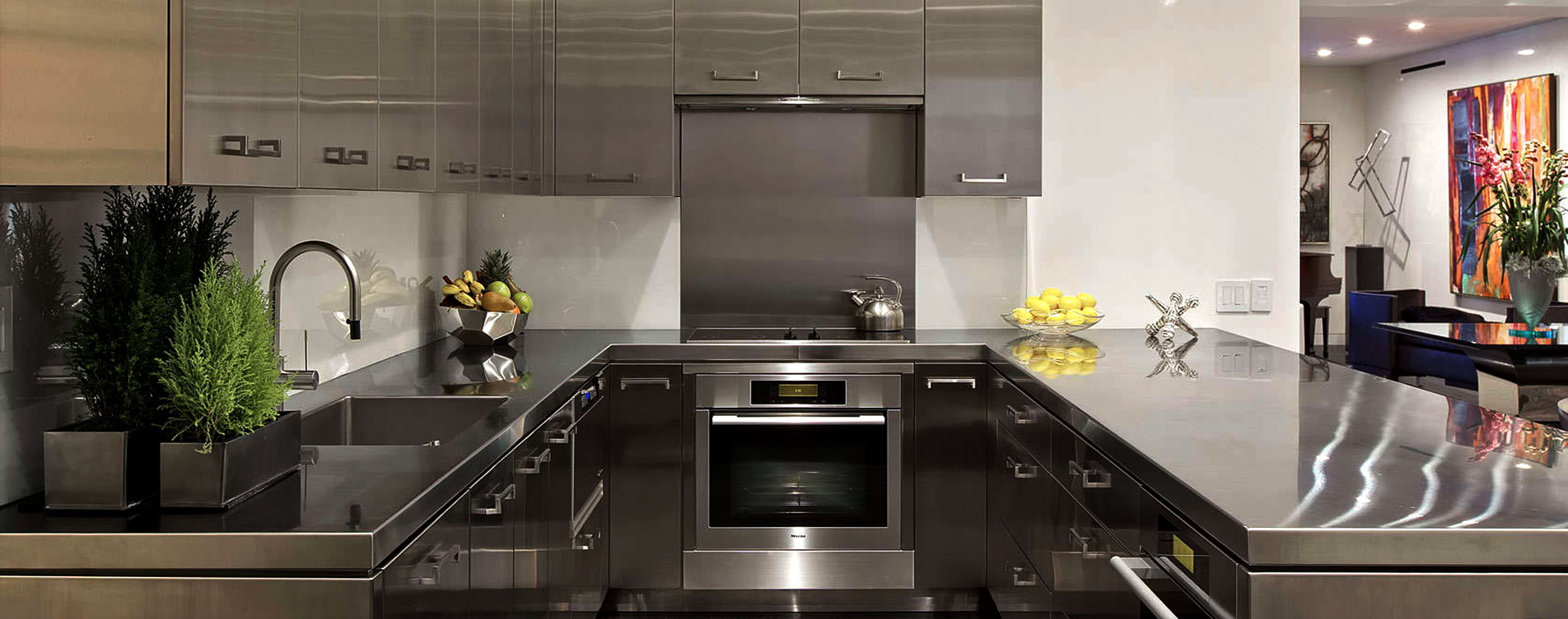 clean and shiny stainless steel residential kitchen