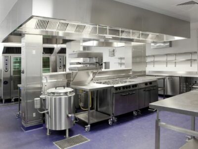 commercial kitchen made of stainless steel